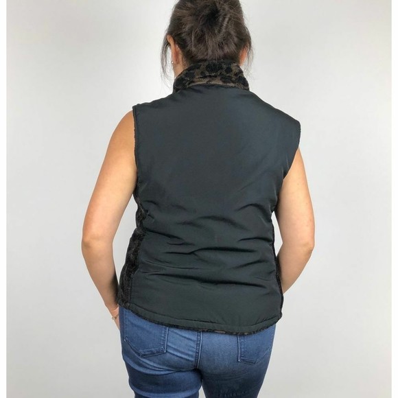 Haley Womens Reversible Vest Medium Black & Brown Animal Print Pockets Outdoors - Picture 3 of 7